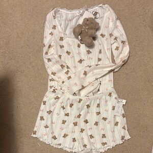 White Pajama set with Teddy Bear Print